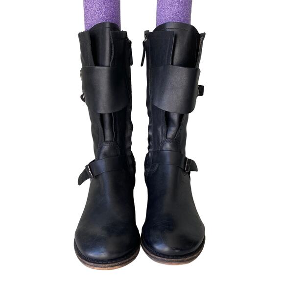 Gee'WaWa Motorcycle Biker Boots Mid Calf Black Leather Harness Straps Women 9 M - Picture 11 of 16